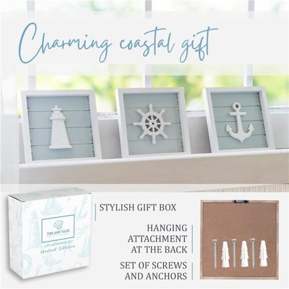 Nautical Wall Decor 3D Anchor, Lighthouse and Ship Wheel - Picture 6 of 7